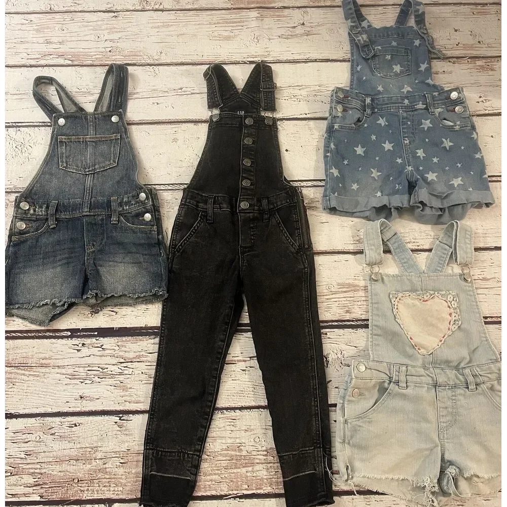 Gap Cherokee Old‎ Navy Cat & Jack Denim Girls Denim Overalls Size Small Lot of 4